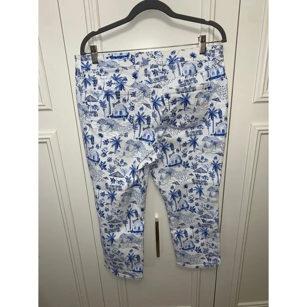 Tommy Bahama‎ Women's Beach Hut Print Cropped Jeans Size 31x24 Multicolor